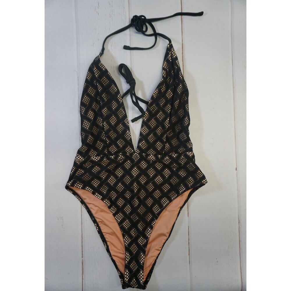 Forever 21 Plunging Halter One-Piece Swimsuit, Size S